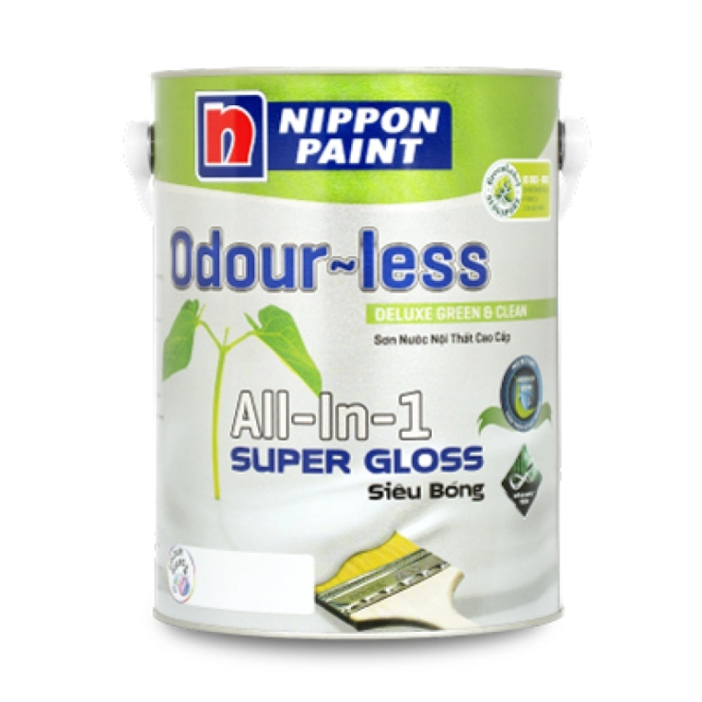 Sơn nội thất Cao Cấp Nippon Odour-less All-in-1 Siêu Bóng 5L (Màu Trắng)